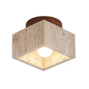 Axyaa Cave Travertine Ceiling Lamp with Walnut Wood Finish