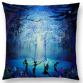 Cute Cat Moon Night Wonderland Witch Halloween Dance Pillow Cover by Axyaa