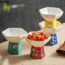 Axyaa Ceramic Hexagonal High Footed Bowl - Elegant Dessert & Snack Bowl