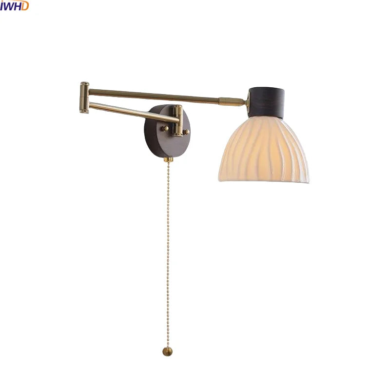 Axyaa Ceramic LED Wall Lamp, Swing Arm Rotate White Interior Light