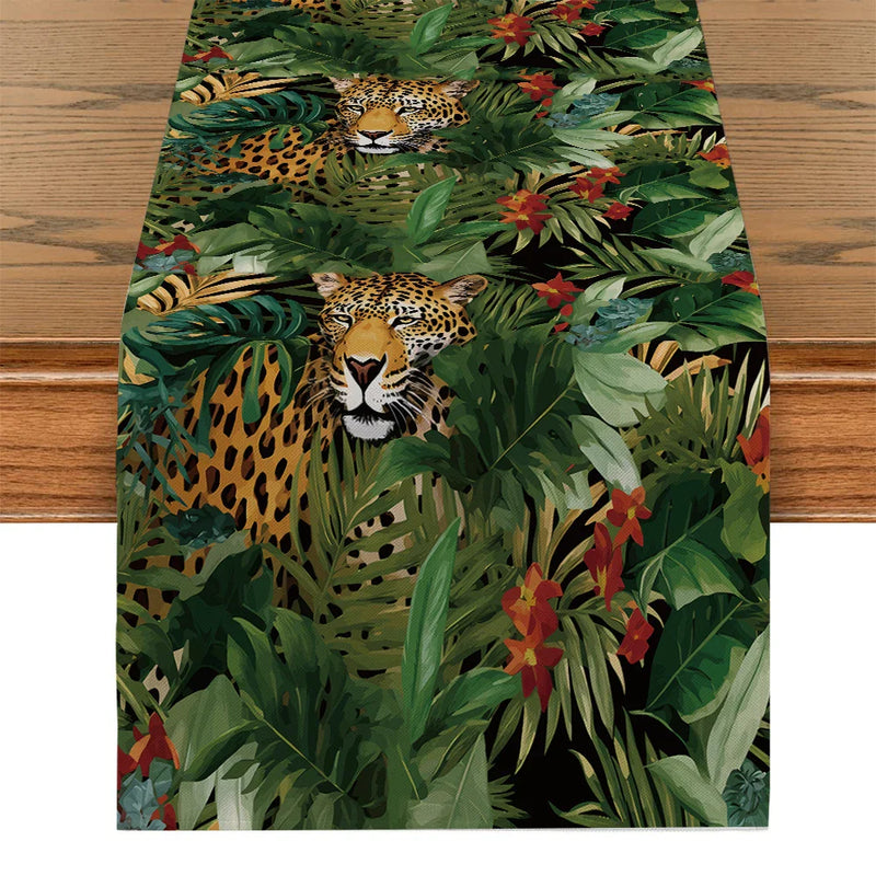 Tropical Plant Flowers Table Runners by Axyaa - Farmhouse Dining Decor Runner