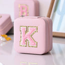 Axyaa Sequin Letter Jewelry Box with Mirror - Cute Portable Organizer Gift