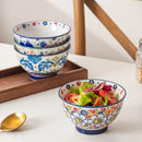 Axyaa Hand-Painted Ceramic Rice Bowls - 4pcs Set for Soup, Salad or Yogurt