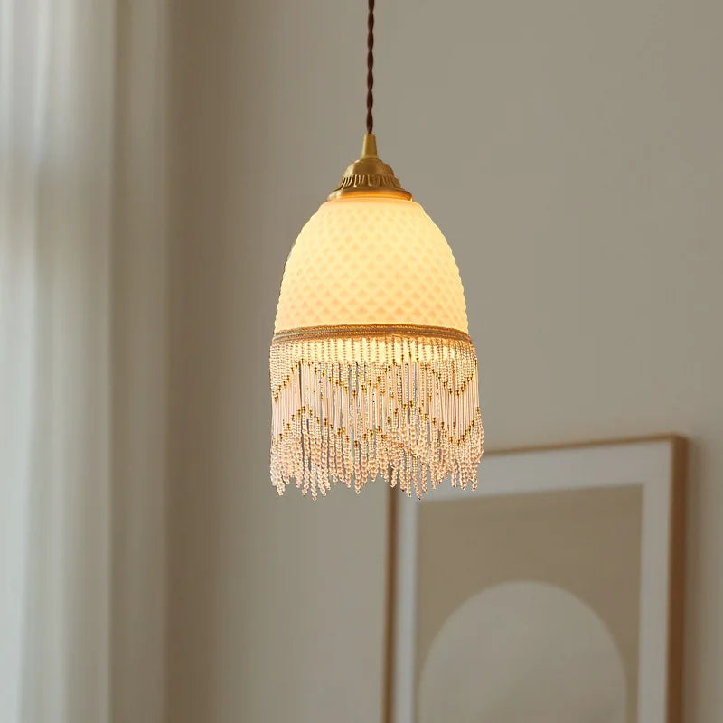 Axyaa Glass Tassels LED Pendant Light for Living Dining Bedroom, American Retro Style