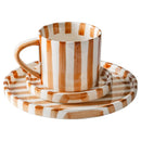Axyaa Hand-painted Japanese Style Ceramic Mug Set, Vintage Striped Coffee Cup with Saucer