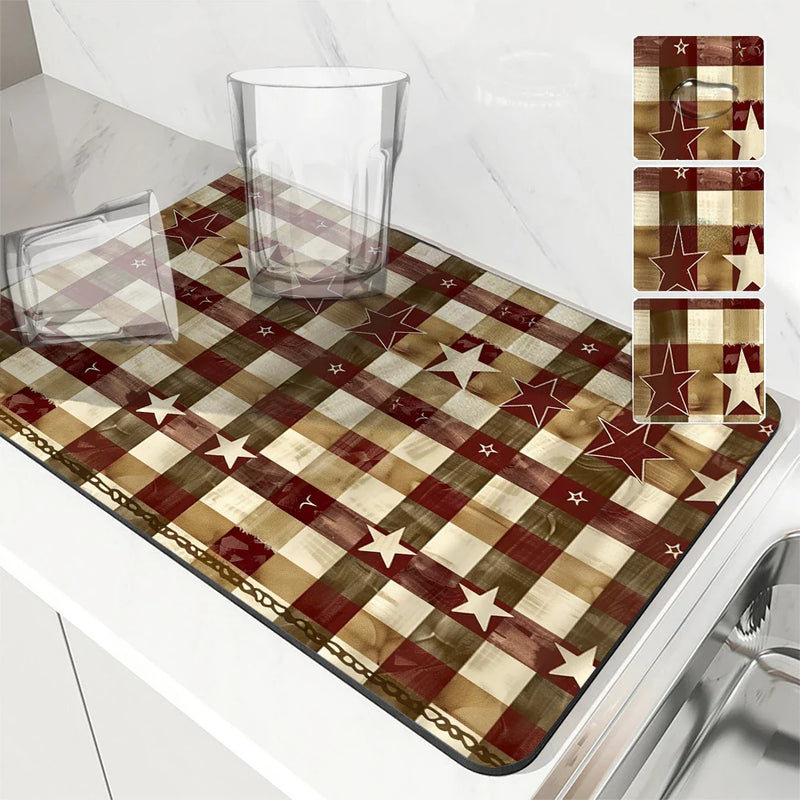 Axyaa Wood Five-pointed Star Drying Mat - Non-Slip Absorbent Placemat for Kitchen Counter