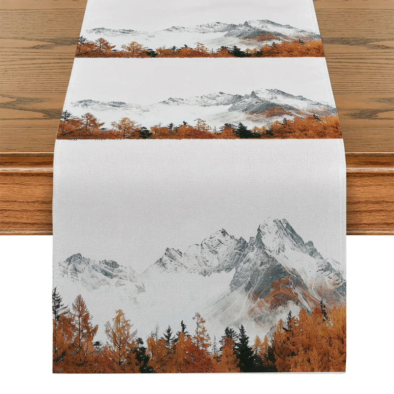 Axyaa Autumn Snow Mountains Table Runner for Home Wedding Centerpieces & Party Decor