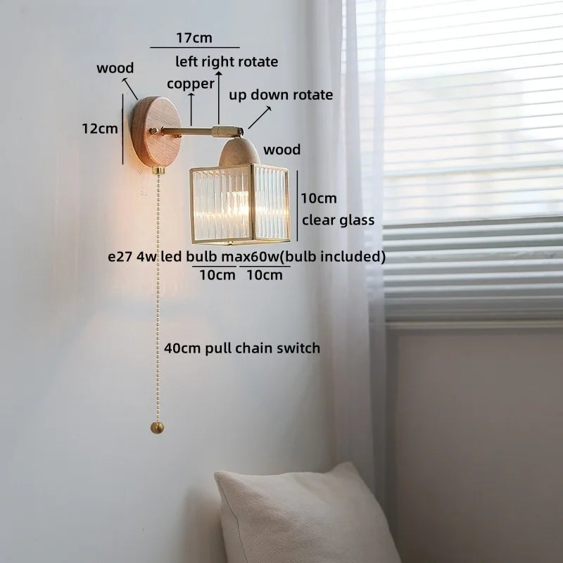 Axyaa Clear Glass LED Wall Light with Pull Wire Switch