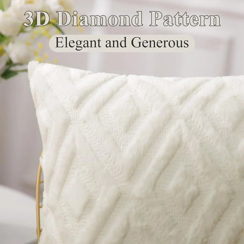 Axyaa White Faux Fur Velvet Pillow Covers 18x18 - Decorative Cushion Cover 45*45