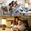 Axyaa Wireless Charging Desk Lamp Set - Grey Linen, Rechargeable LED, Dual Socket