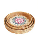 Axyaa Colorful Splicing Shell Rattan Storage Basket Set Round Hand-Woven Tray