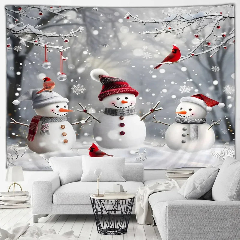 Axyaa Winter Snowman Print Tapestry for Christmas Party Decoration