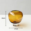 Axyaa Circular Glass Vase with Artificial Flowers: Minimalist Desk Decor and Room Aesthetic