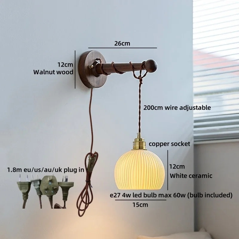 Axyaa Ceramic Wood Brass LED Wall Sconce for Home Decor