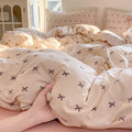 Axyaa Korean Floral Bedding Set 2025: Washed Cotton Duvet Cover, Girls Bedding Sheet Sets