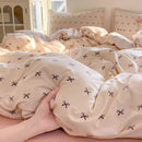Axyaa Korean Floral Bedding Set 2025: Washed Cotton Duvet Cover, Girls Bedding Sheet Sets