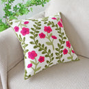 Axyaa Floral Embroidered Canvas Pillowcase - Green Red Leaf Design