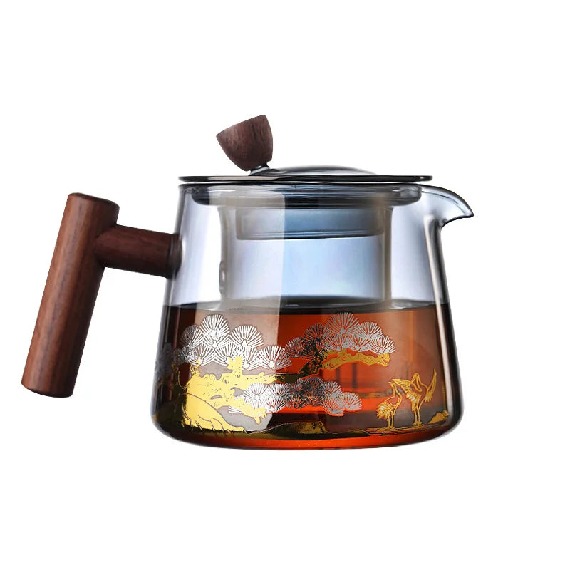 Axya Glass Teapot Set with Wooden Handle and Double Layer Filter