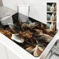Floral Lines Translucent Flowers Non-Slip Drying Mat for Kitchen Counter by Axyaa