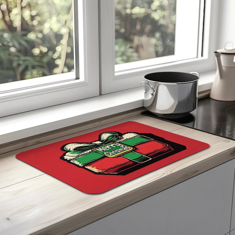 Axyaa Christmas Kitchen Draining Mat - Quick Dry & Absorbent Dish Drying Pad