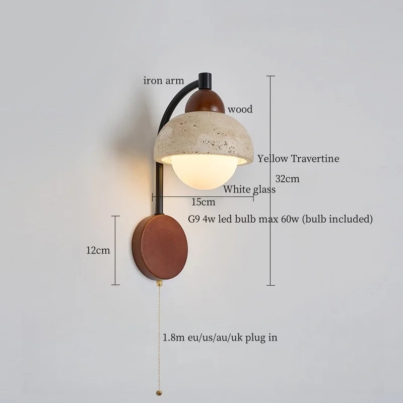 Axyaa Mushroom Stone LED Wall Lamps with Pull Chain Switch for Living Room & Bedroom