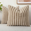 Axyaa 16x16 Faux Fur Striped Pillow Covers 2pcs - Soft Plush Velvet Back