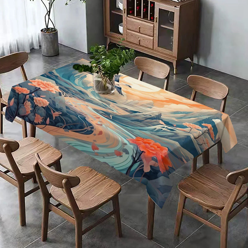 Axyaa Mountain Birds Waterproof Polyester Tablecloth