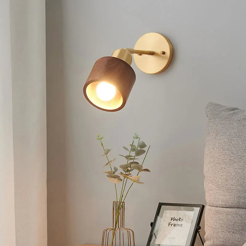 Axyaa Walnut Wood Nordic Wall Lamp for Modern Bedroom & Living Room