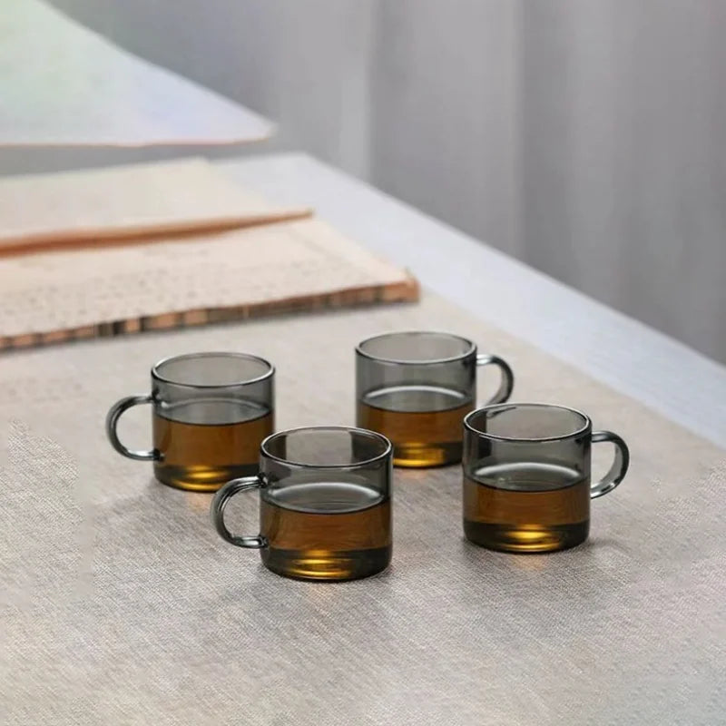 Axyaa Smoke Grey Glass Teacup Set 100ml Kung Fu Small Handle Cup