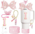 Axyaa Cup Accessories Set for Stanley Cup Tumbler - 8PCS Straw, Topper, Cover, Cap, Boot, Stopper, Charm, Initials