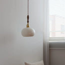 Axyaa Japan Style LED Pendant Light Fixture White Ceramic Wood Copper Chandelier