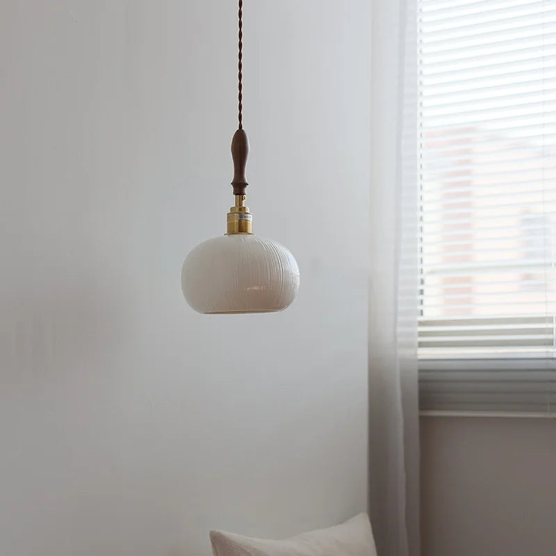 Axyaa Ceramic Wood Copper LED Pendant Light - Japan Style Chandelier
