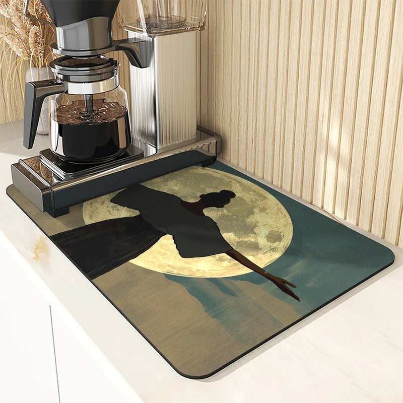 Axyaa Diatom Mud Kitchen Drain Pads - African Woman Design Absorbent Tableware Draining Mat