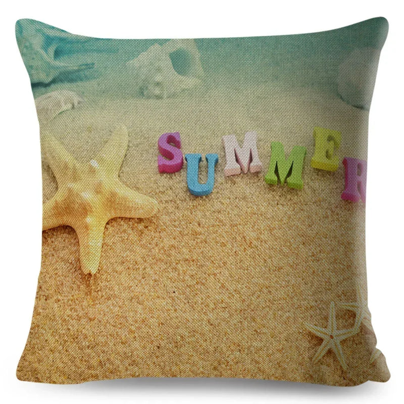 Axyaa Starfish Print Linen Pillowcase for Home & Car Decor