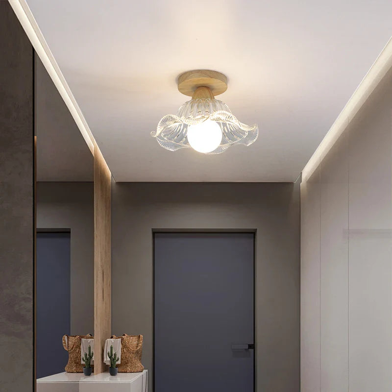 Axyaa LED Ceiling Lamp Wood Glass Modern Style Indoor Lighting Fixtures