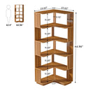 Axyaa 6 Tier Industrial Corner Bookshelf, 64.96" Tall Wood Grain Shelf with Anti-Drop Panel
