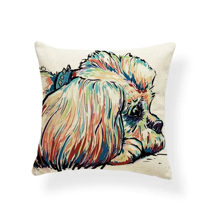 Axyaa Golden Retriever Linen Pillowcase: Decorative Square Cushion Cover