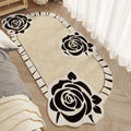 Axyaa French Flower Creamy Oval Bedside Carpet Medieval Style Retro Soft Rug