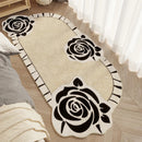 Axyaa French Flower Creamy Oval Bedside Carpet Medieval Style Retro Soft Rug