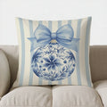 Blue Floral Bow-Patterned Cushion Cover by Axyaa for Sofa, Bedroom, Car