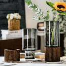 Axyaa Nordic Glass Vase with Wooden Base for Elegant Living Room Décor and Floral Display