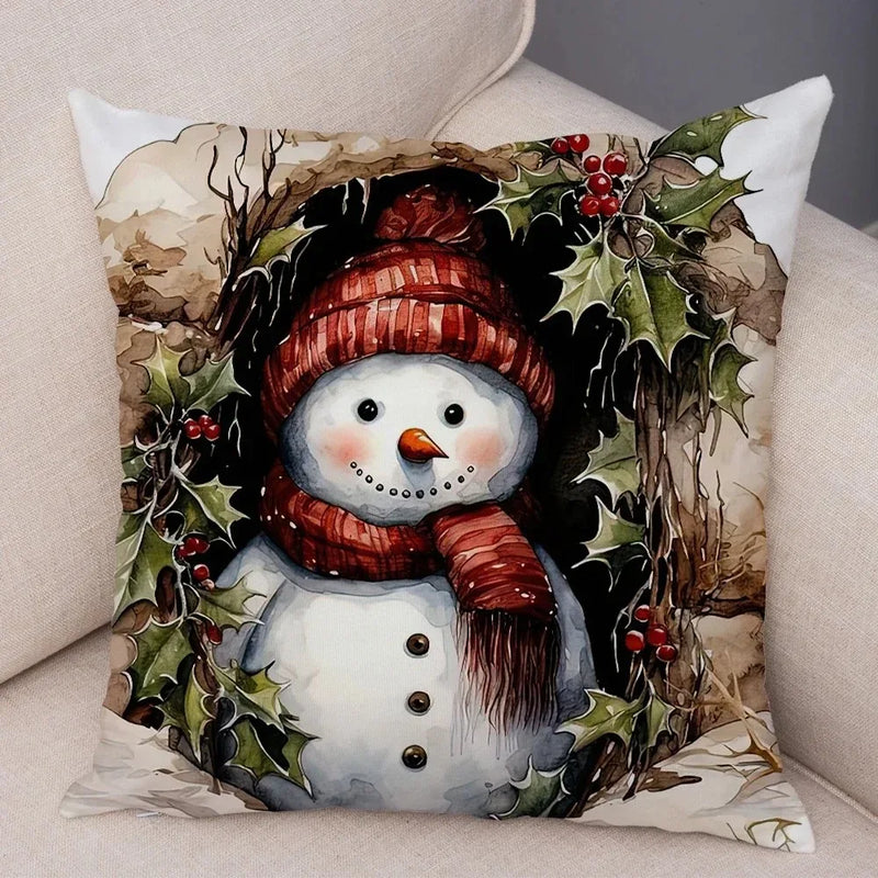 Axyaa Winter Snowman Print Pillowcase Set for Christmas Day Party Décor & Home Gift