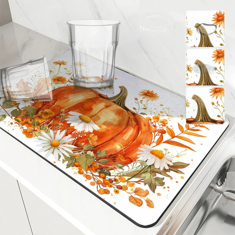 Axyaa Small Daisy Absorbent Draining Mat - Quick Dry Kitchen/Bathroom Drain Pad