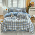 Axyaa Blue & White Grid 4-Piece Bed Sheet Set, Thickened Material