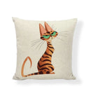 Axyaa Striped Cat Print Pillowcase for Living Room Sofa Office Chair