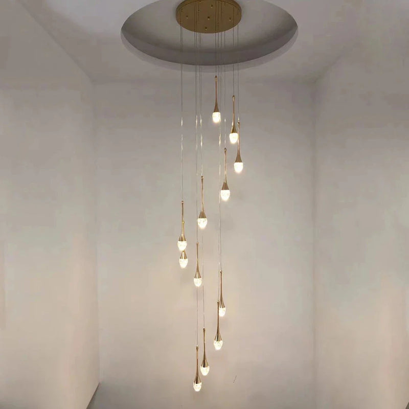 Axyaa Crystal LED Chandelier: Gold Luxury Pendant Lighting for Living Room & Lobby