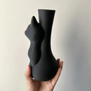 Axyaa Bohemian Cat Vase - Black Cylindrical Home Decor for Flowers