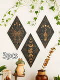 Axyaa Black Moon Phase Rhomboid Wooden Wall Decor - Boho Witch Aesthetic Wall Art