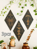 Axyaa Black Moon Phase Rhomboid Wooden Wall Decor - Boho Witch Aesthetic Wall Art