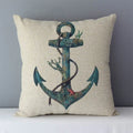 Navy Blue Mediterranean Print Linen Cushion Cover by Axyaa - 45x45cm